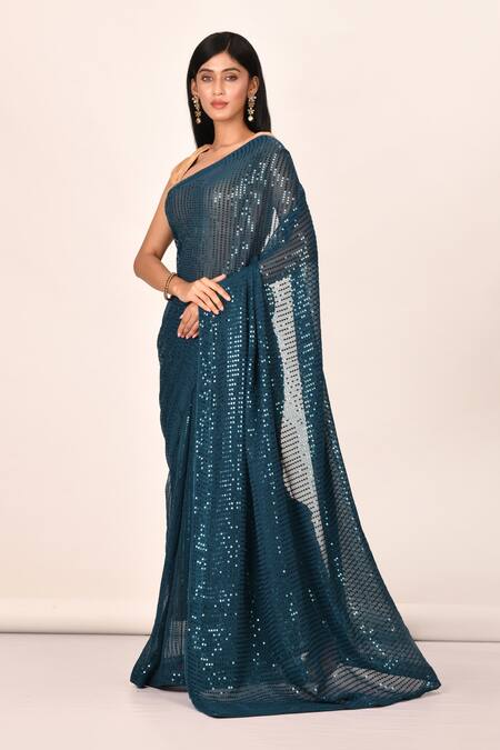 Ladyberry Blockbuster 3 mm+ 5 mm Sequined Embroidered Blue Partywear Saree  With Blouse