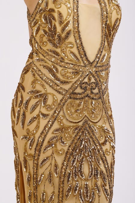 Shop Ambrosia Beige Round Sequin Embroidered Gown Online at Aza Fashions Shop_Ambrosia_Beige Round Sequin Embroidered Gown _Online_at_Aza_Fashions