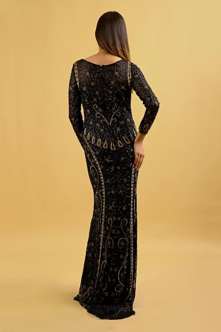 Shop Ambrosia Black Round Sequin Embroidered Gown at Aza Fashions Shop_Ambrosia_Black Round Sequin Embroidered Gown _at_Aza_Fashions