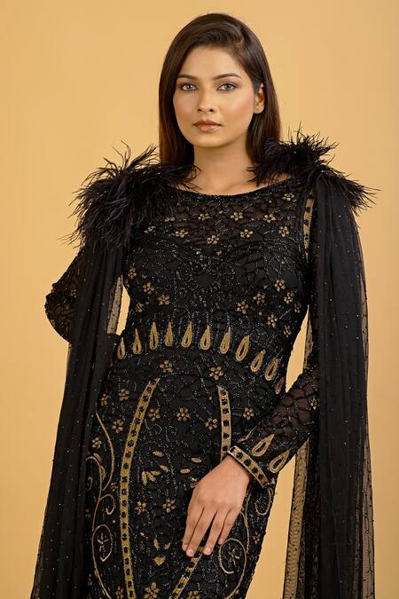 Shop Ambrosia Black Round Sequin Embroidered Gown Online at Aza Fashions Shop_Ambrosia_Black Round Sequin Embroidered Gown _Online_at_Aza_Fashions