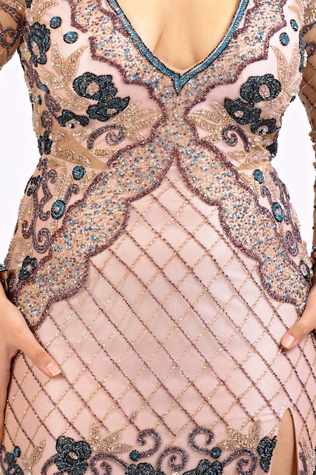 Ambrosia Pink V Neck Sequin Embroidered Gown at Aza Fashions Ambrosia_Pink V Neck Sequin Embroidered Gown _at_Aza_Fashions
