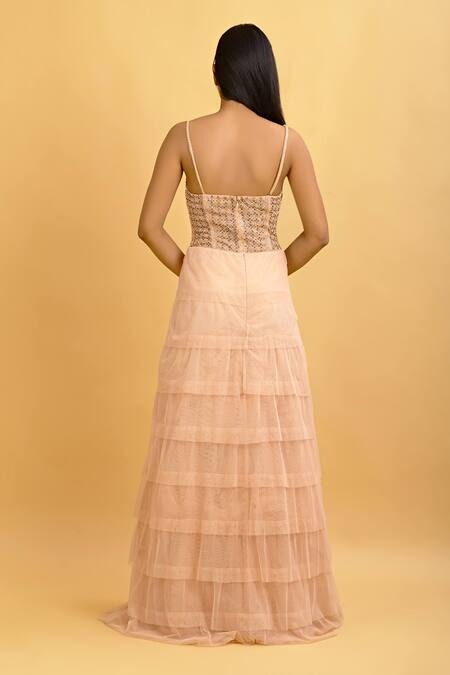 Shop_Ambrosia_Peach Sweetheart Neck Emrboidered Gown_Online_at_Aza_Fashions