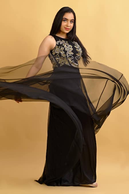 Ambrosia_Black Round Embroidered Gown_Online_at_Aza_Fashions