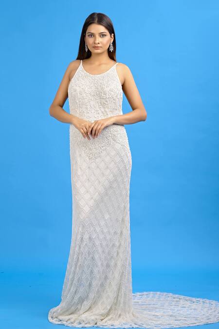 Ambrosia_White Round Embroidered Gown_Online_at_Aza_Fashions