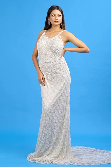 Buy_Ambrosia_White Round Embroidered Gown_Online_at_Aza_Fashions