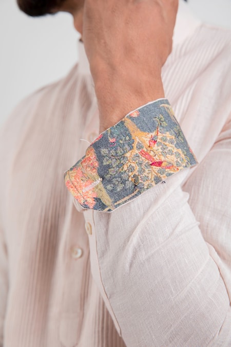 Shop_Arjan Dugal_Pink Linen Pintuck Kurta Set_Online_at_Aza_Fashions