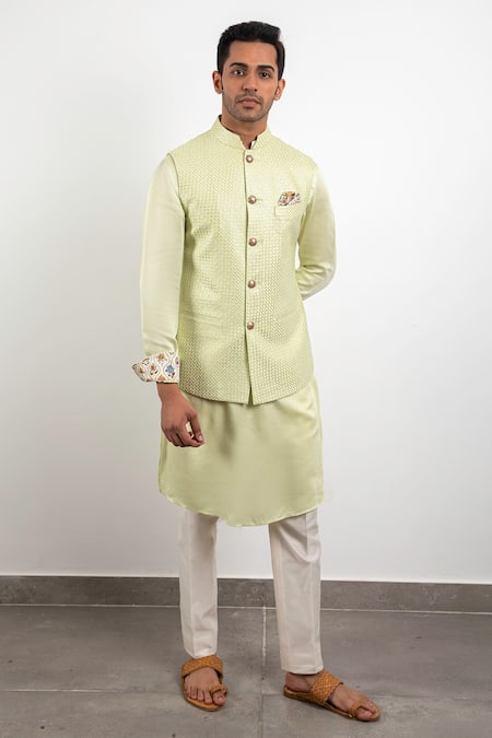 Arjan Dugal Green Chanderi Silk Embroidered Inara Bundi 