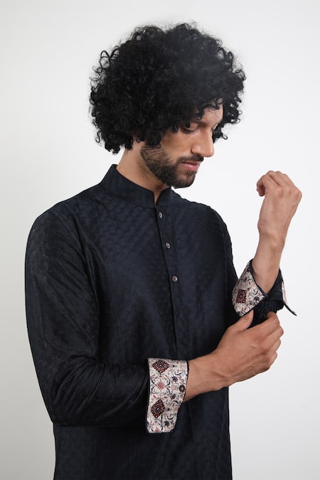 Arjan Dugal_Blue Chanderi Silk Kurta Set_at_Aza_Fashions