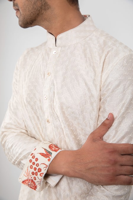 Arjan Dugal_White Chanderi Silk Kurta Set_at_Aza_Fashions
