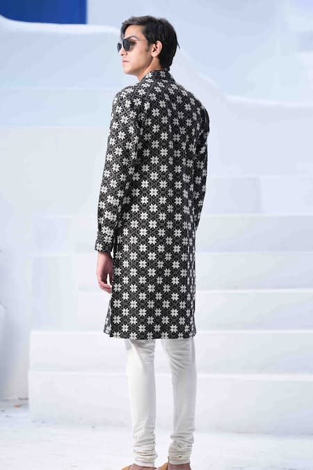 Shop Arjan Dugal Black Linen Embroidered Kurta Set at Aza Fashions Shop_Arjan Dugal_Black Linen Embroidered Kurta Set _at_Aza_Fashions