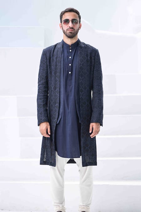 Arjan Dugal Handloom Cotton Jacket & Kurta Set 