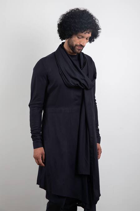 Arjan Dugal_Blue Sustainable Silk Viscose Draped Kurta Set_Online_at_Aza_Fashions