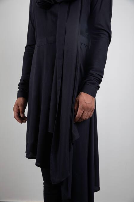 Shop_Arjan Dugal_Blue Sustainable Silk Viscose Draped Kurta Set_Online_at_Aza_Fashions