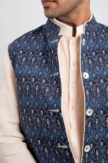 Shop_Arjan Dugal_Beige Linen Reversible Nehru Jacket_Online_at_Aza_Fashions