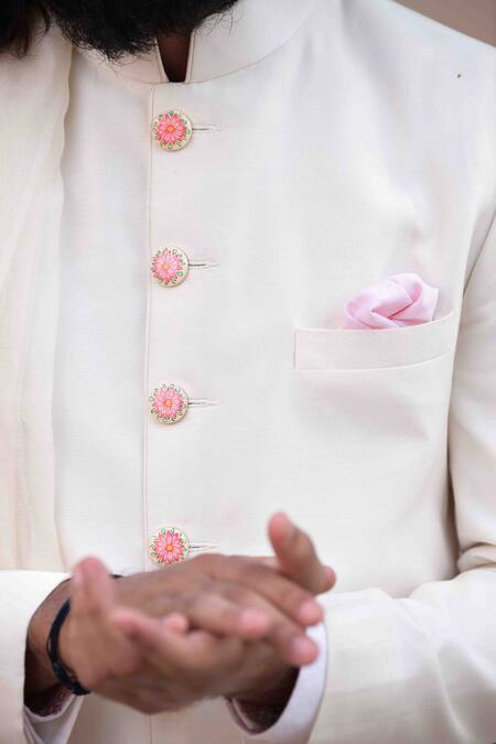 Arjan Dugal_White Chanderi Silk Sherwani Set _at_Aza_Fashions