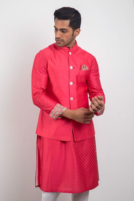 Arjan Dugal Handwoven Chanderi Silk Nehru Jacket 