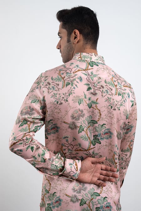Shop Arjan Dugal Pink Modal , Viscose Printed Kurta Set at Aza Fashions Shop_Arjan Dugal_Pink Modal , Viscose Printed Kurta Set _at_Aza_Fashions