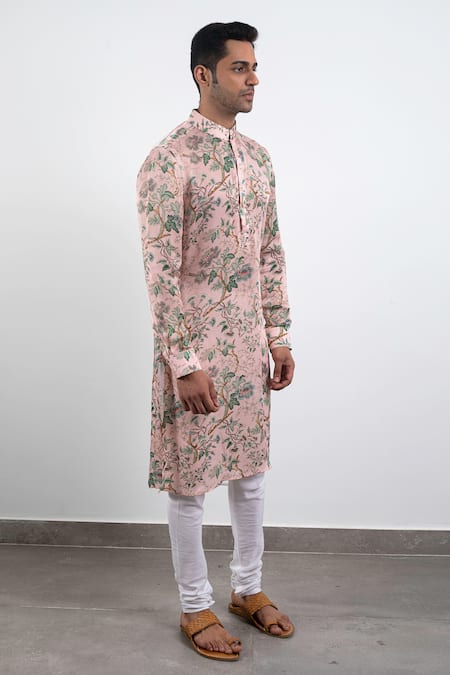 Arjan Dugal Pink Modal , Viscose Printed Kurta Set Online at Aza Fashions Arjan Dugal_Pink Modal , Viscose Printed Kurta Set _Online_at_Aza_Fashions