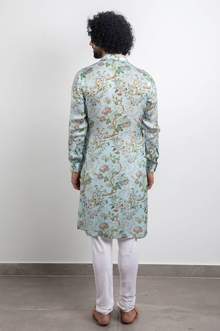 Shop Arjan Dugal Blue Modal , Viscose Printed Kurta Set at Aza Fashions Shop_Arjan Dugal_Blue Modal , Viscose Printed Kurta Set _at_Aza_Fashions