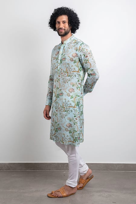 Arjan Dugal Blue Modal , Viscose Printed Kurta Set Online at Aza Fashions Arjan Dugal_Blue Modal , Viscose Printed Kurta Set _Online_at_Aza_Fashions