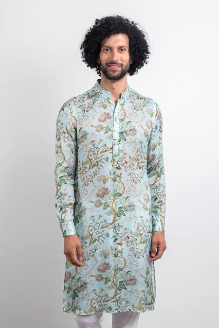 Buy Arjan Dugal Blue Modal , Viscose Printed Kurta Set Online at Aza Fashions Buy_Arjan Dugal_Blue Modal , Viscose Printed Kurta Set _Online_at_Aza_Fashions