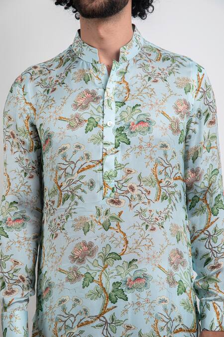 Arjan Dugal Blue Modal , Viscose Printed Kurta Set at Aza Fashions Arjan Dugal_Blue Modal , Viscose Printed Kurta Set _at_Aza_Fashions