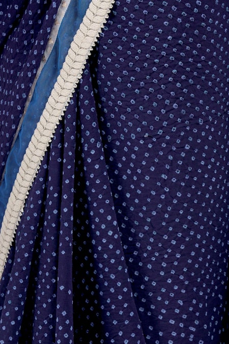 Divya Kanakia_Blue Net, Pure Georgette V Neck Bandhani Saree With Blouse_at_Aza_Fashions