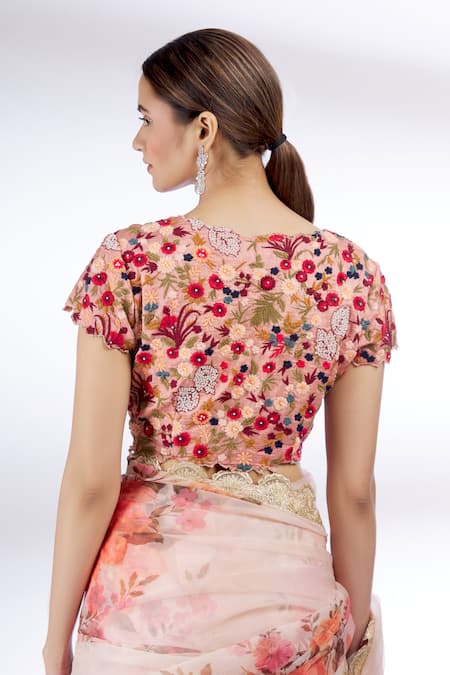 Shop Divya Kanakia Beige Organza, Dupion Silk V Neck Printed Saree Online at Aza Fashions Shop_Divya Kanakia_Beige Organza, Dupion Silk V Neck Printed Saree _Online_at_Aza_Fashions