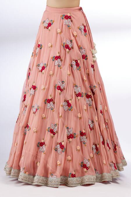 Buy Divya Kanakia Pink Organza, Net, Georgette Asymmetric Embroidered Cape Lehenga Set Online at Aza Fashions Buy_Divya Kanakia_Pink Organza, Net, Georgette Asymmetric Embroidered Cape Lehenga Set _Online_at_Aza_Fashions
