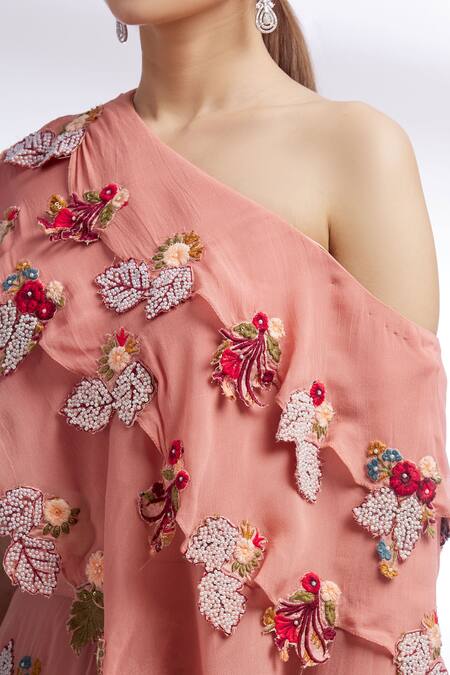 Divya Kanakia Pink Organza, Net, Georgette Asymmetric Embroidered Cape Lehenga Set at Aza Fashions Divya Kanakia_Pink Organza, Net, Georgette Asymmetric Embroidered Cape Lehenga Set _at_Aza_Fashions