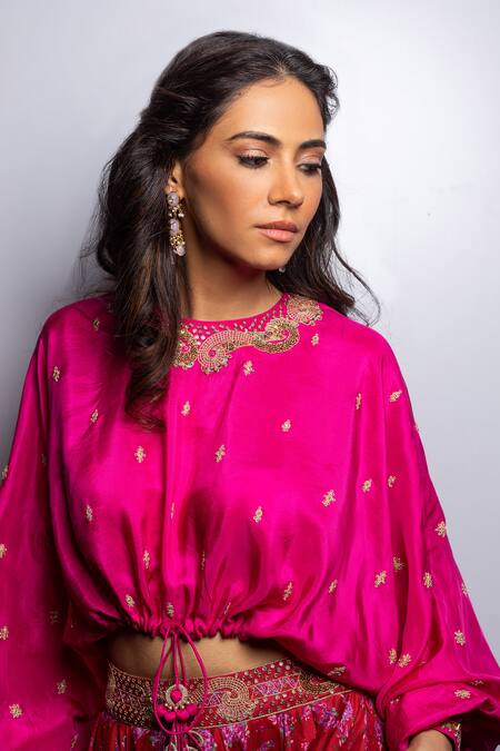 Punit Balana Red , Organza Embroidery Round Neck Gulaabi Top And Skirt Set at Aza Fashions Punit Balana_Red , Organza Embroidery Round Neck Gulaabi Top And Skirt Set _at_Aza_Fashions