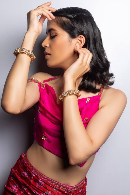 Punit Balana_Red Silk Embroidery Asymmetric Gulaabi Top And Surkh Laal Draped Skirt Set _at_Aza_Fashions