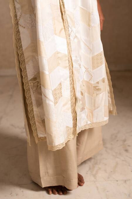 Buy Priyanka Raajiv White Palazzo Handwoven Silk Floral Adia Upcycled Patchwork Kurta And Set Online at Aza Fashions Buy_Priyanka Raajiv_White Palazzo Handwoven Silk Floral Adia Upcycled Patchwork Kurta And Set _Online_at_Aza_Fashions