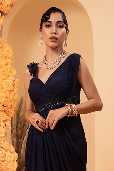 Buy Adi By Aditya Khandelwl Blue Georgette Embroidery, Crystals Asymmetric Midnight Draped Gown Online at Aza Fashions Buy_Adi By Aditya Khandelwl_Blue Georgette Embroidery, Crystals Asymmetric Midnight Draped Gown _Online_at_Aza_Fashions
