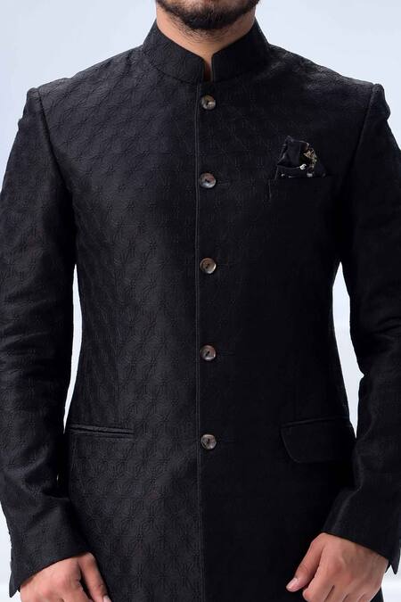 Arjan Dugal_Black Chanderi Silk Embroidered Bandhgala _at_Aza_Fashions