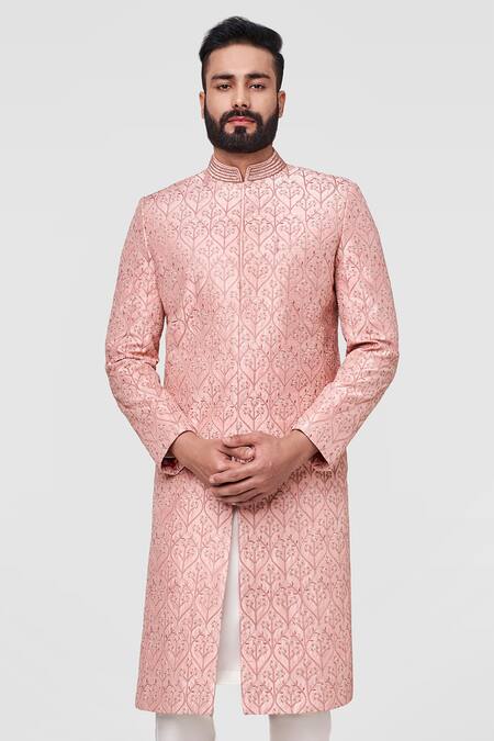 Buy_Anita Dongre_Pink Silk Naveen Sherwani _Online_at_Aza_Fashions