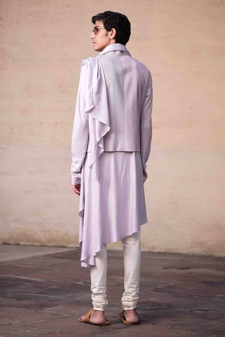 Shop Arjan Dugal Grey Silk Viscose Pintuck Bundi And Kurta Set at Aza Fashions Shop_Arjan Dugal_Grey Silk Viscose Pintuck Bundi And Kurta Set _at_Aza_Fashions