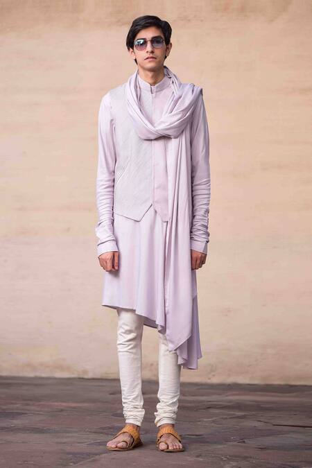 Arjan Dugal Grey Silk Viscose Pintuck Bundi And Kurta Set Online at Aza Fashions Arjan Dugal_Grey Silk Viscose Pintuck Bundi And Kurta Set _Online_at_Aza_Fashions