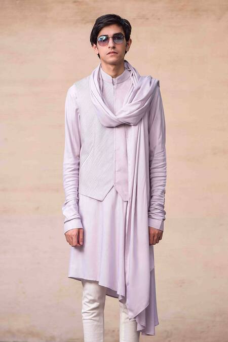 Shop Arjan Dugal Grey Silk Viscose Pintuck Bundi And Kurta Set Online at Aza Fashions Shop_Arjan Dugal_Grey Silk Viscose Pintuck Bundi And Kurta Set _Online_at_Aza_Fashions