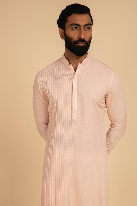 Arjan Dugal Pink Silk Viscose Pintuck Kurta Set Online at Aza Fashions Arjan Dugal_Pink Silk Viscose Pintuck Kurta Set _Online_at_Aza_Fashions