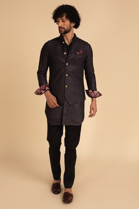 Arjan Dugal Blue Chanderi Silk Embroidered Waistcoat 