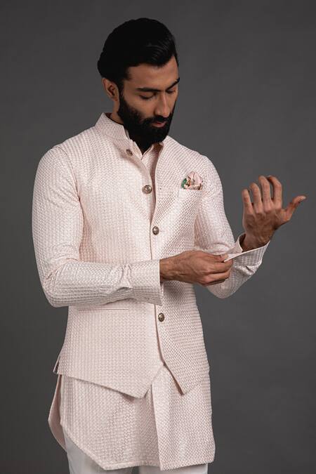 Arjan Dugal_Pink Chanderi Silk Embroidered Waistcoat _Online_at_Aza_Fashions