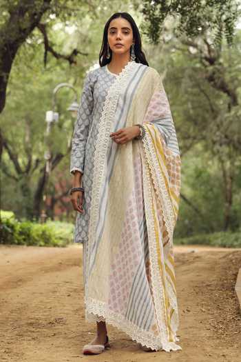Gulabo Jaipur_Blue Block Print Cotton Kurta Set_Online_at_Aza_Fashions