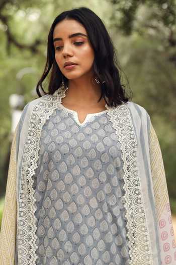 Shop_Gulabo Jaipur_Blue Block Print Cotton Kurta Set_Online_at_Aza_Fashions