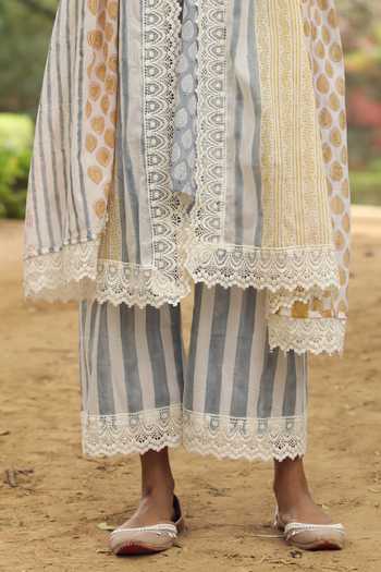 Gulabo Jaipur_Blue Block Print Cotton Kurta Set_at_Aza_Fashions