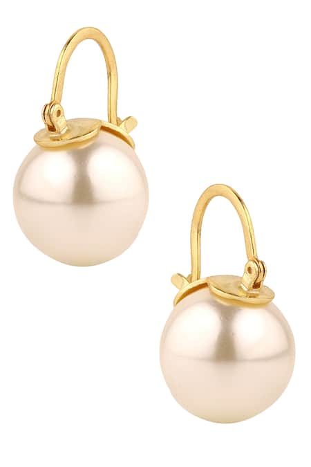 Anaash_White Pearl And Metal Stud Earrings _Online_at_Aza_Fashions