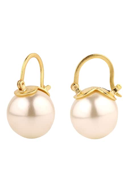 Shop_Anaash_White Pearl And Metal Stud Earrings _at_Aza_Fashions