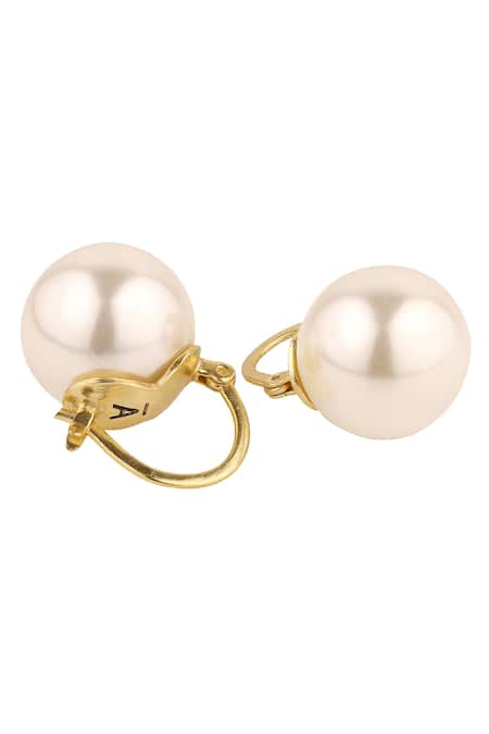 Buy_Anaash_White Pearl And Metal Stud Earrings _Online_at_Aza_Fashions