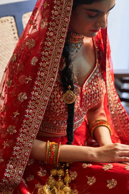 Bridal Red Raw Silk Double Dupatta Lehenga Set Angad Singh-, 58% OFF