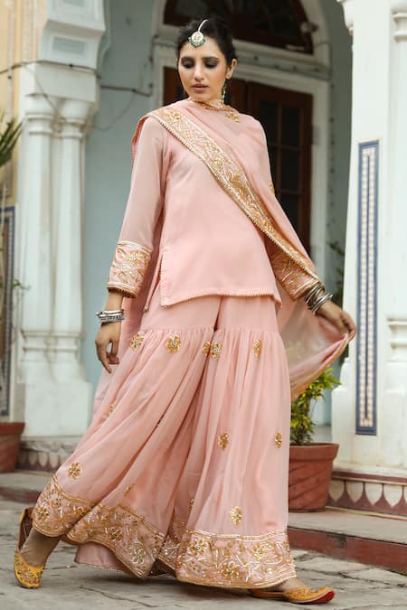 Crushed Kurta Set With Sharara Pants - Pinkcity by Sarika